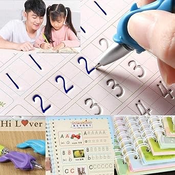 Sank Reusable Calligraphy Magic Practice Book (4 Books + 10 REFILL+1 Pen +1 Grip)