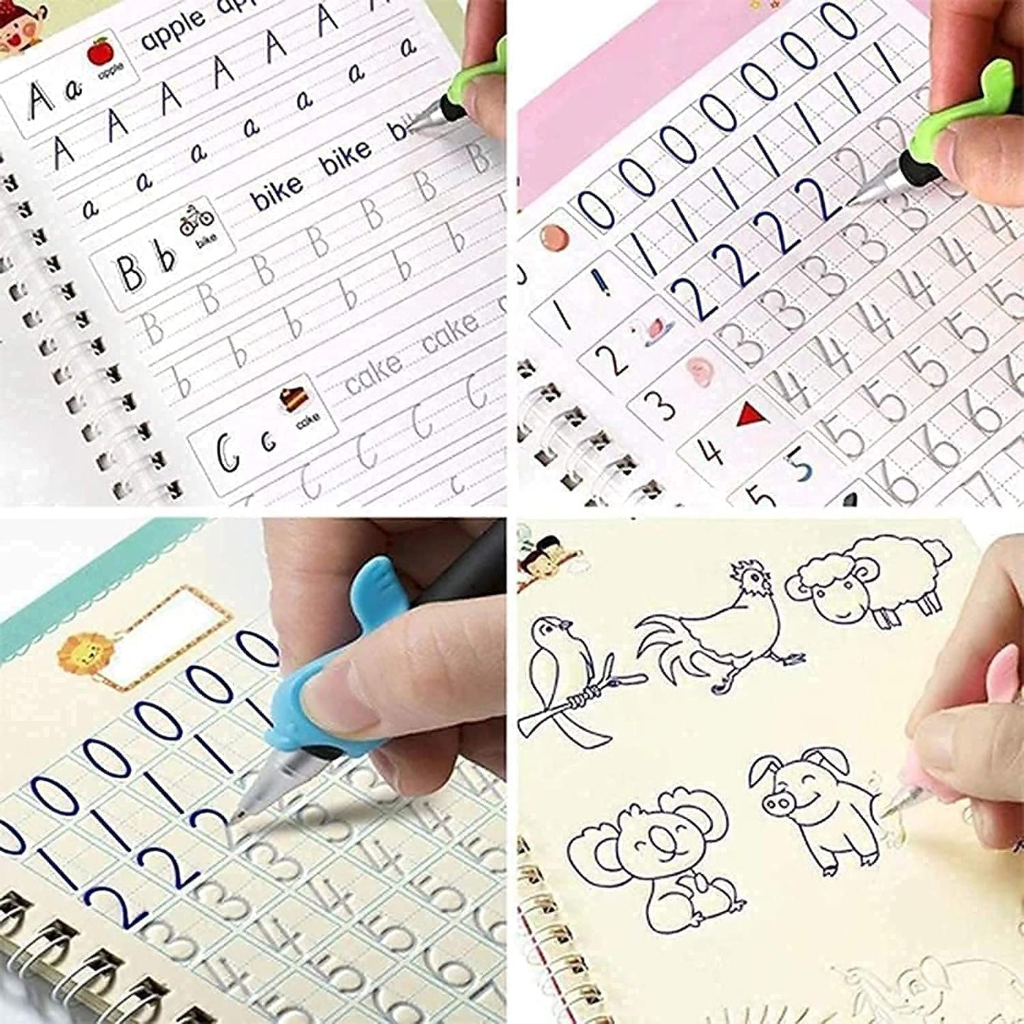 Sank Reusable Calligraphy Magic Practice Book (4 Books + 10 REFILL+1 Pen +1 Grip)