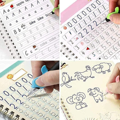 Sank Reusable Calligraphy Magic Practice Book (4 Books + 10 REFILL+1 Pen +1 Grip)